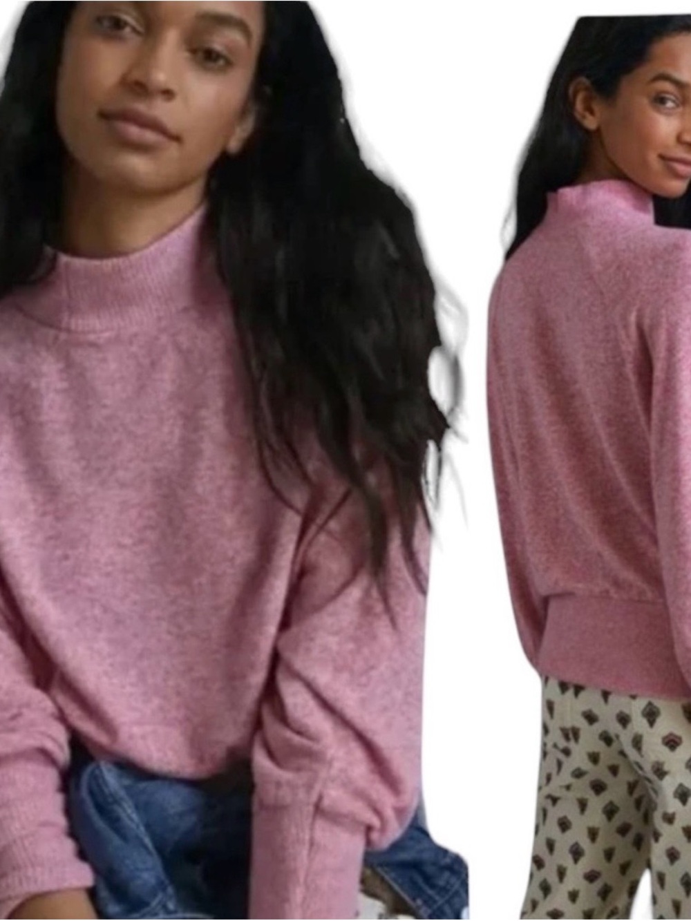 Maeve by Anthropologie Heathered Pink Cowl-Neck Sweater